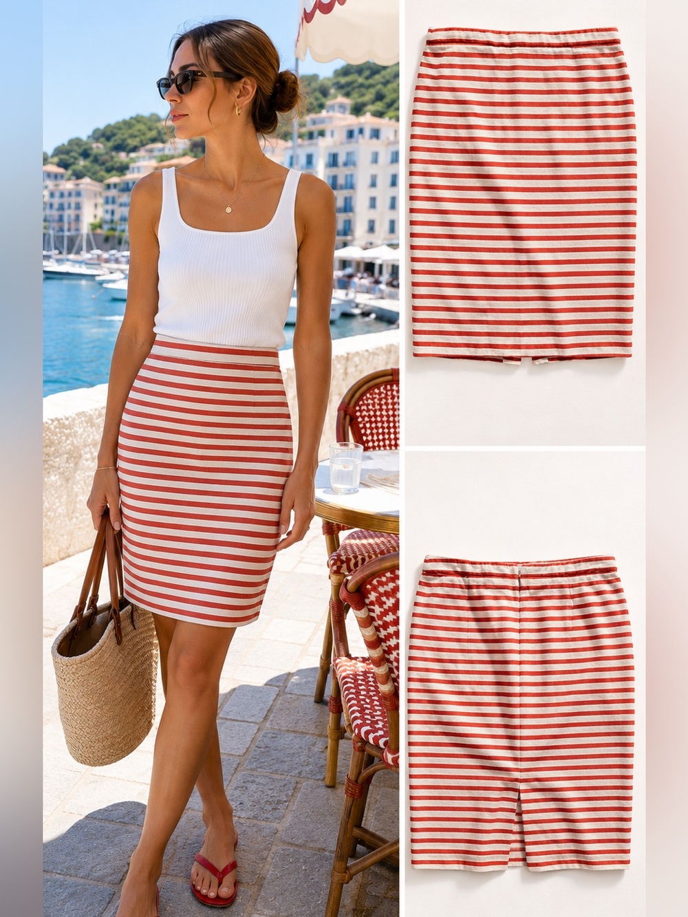 J.Crew Red White Striped Linen Blend Pencil Skirt High Waist Summer